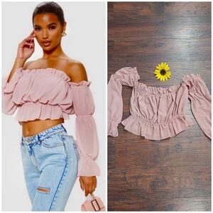 PTL Dusty Mauve Crop Bardot Top 🩴🩷